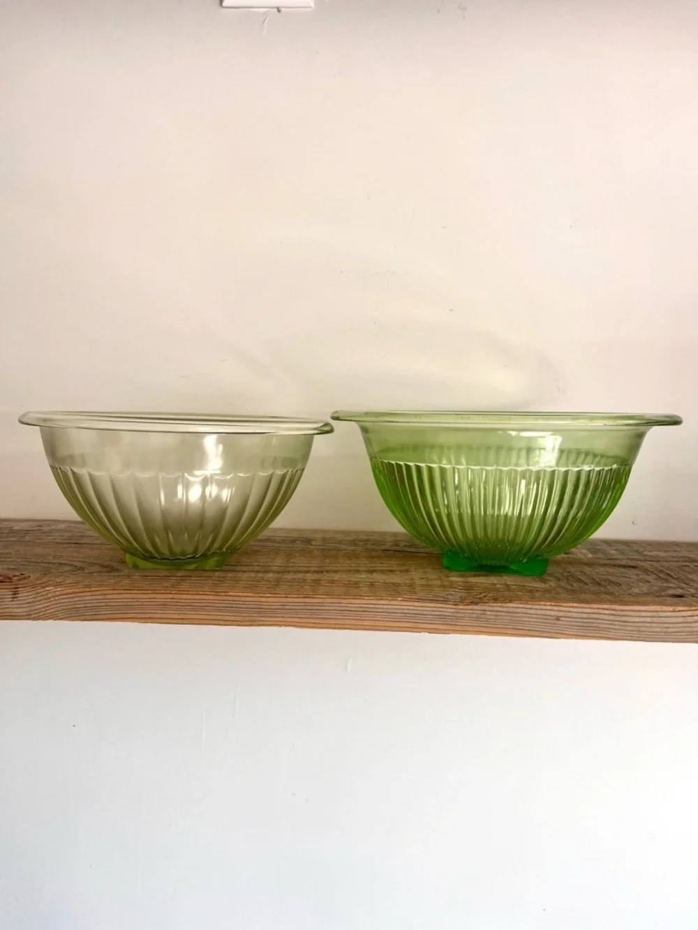 Hazel Atlas Uranium Vaseline Glass Mixing Bowls set two